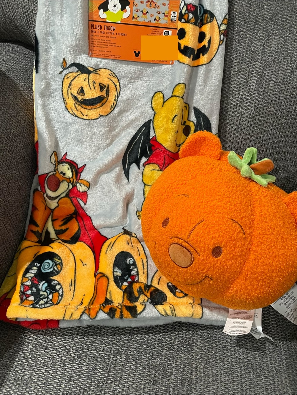 Disney Orange Winnie the Pooh Pumpkin Plush Pillow and Halloween Throw